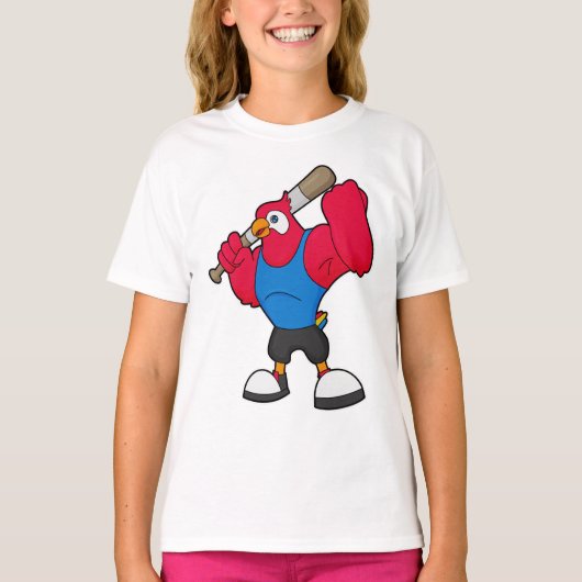 Parrot bij Baseball met honkbalknuppel T-shirt (Voorkant)