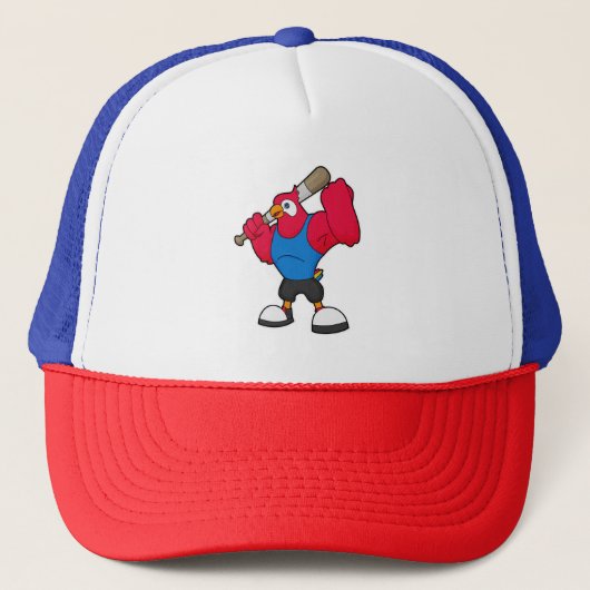 Parrot bij Baseball met honkbalknuppel Trucker Pet (Voorkant)