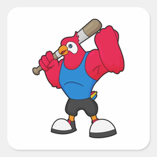 Parrot bij Baseball met honkbalknuppel Vierkante Sticker (Voorkant)