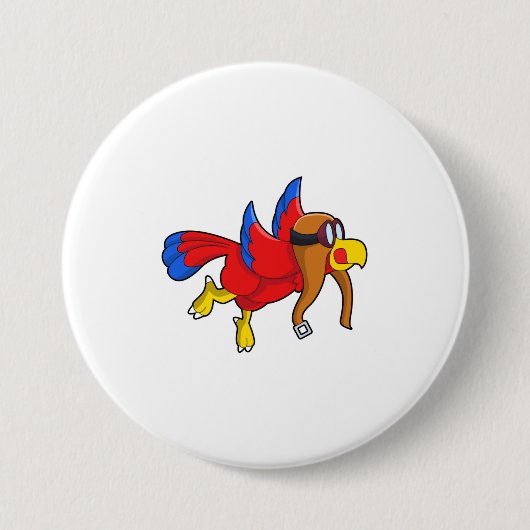 Parrot bij Flying as Pilot Ronde Button 7,6 Cm (Voorkant)