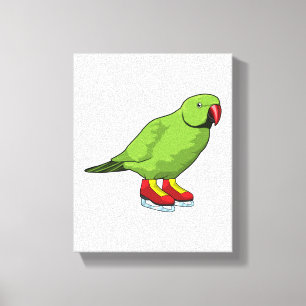 Parrot bij ijsschaatsen met ijs-schaatsen canvas afdruk