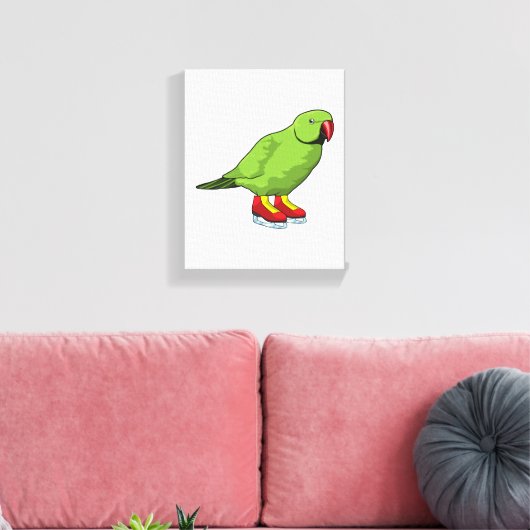 Parrot bij ijsschaatsen met ijs-schaatsen canvas afdruk (Insitu (Woonkamer))