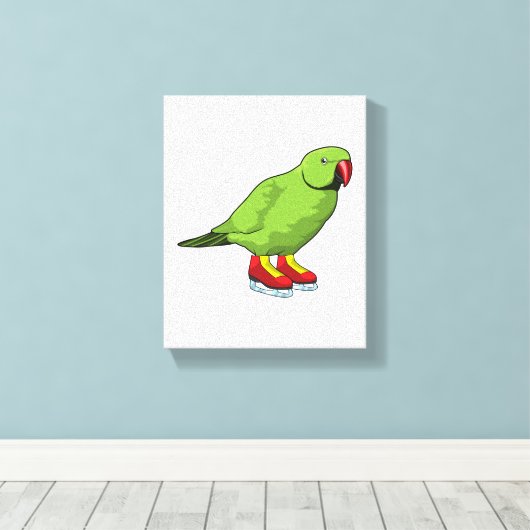 Parrot bij ijsschaatsen met ijs-schaatsen canvas afdruk (Insitu (Houten vloer))