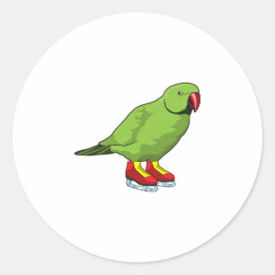 Parrot bij ijsschaatsen met ijs-schaatsen ronde sticker
