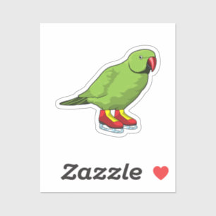 Parrot bij ijsschaatsen met ijs-schaatsen sticker