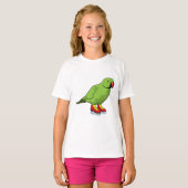 Parrot bij ijsschaatsen met ijs-schaatsen t-shirt (Voorkant volledig)
