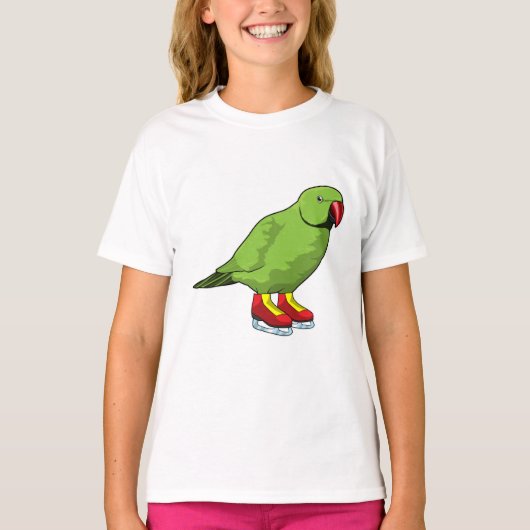 Parrot bij ijsschaatsen met ijs-schaatsen t-shirt (Voorkant)