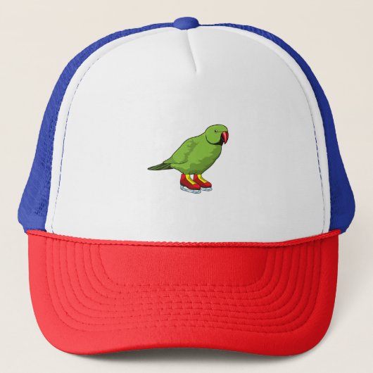 Parrot bij ijsschaatsen met ijs-schaatsen trucker pet (Voorkant)