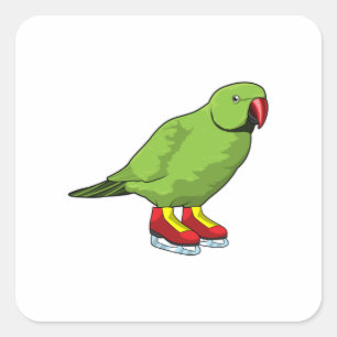 Parrot bij ijsschaatsen met ijs-schaatsen vierkante sticker