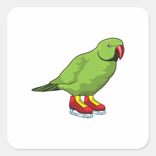 Parrot bij ijsschaatsen met ijs-schaatsen vierkante sticker (Voorkant)