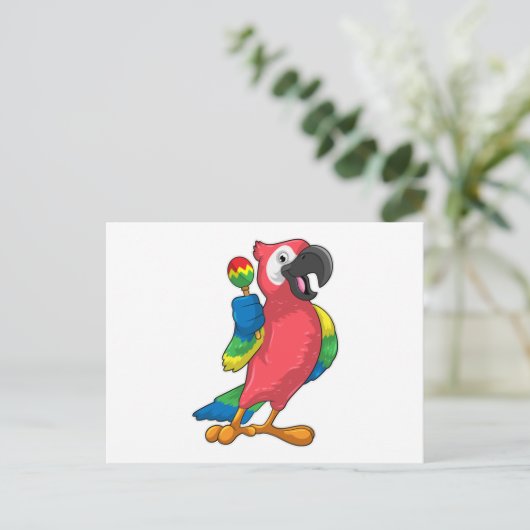 Parrot bij Muziek met Maracas Briefkaart (Staand voorkant)