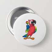 Parrot bij Muziek met Maracas Ronde Button 7,6 Cm (Voorkant /achterkant)