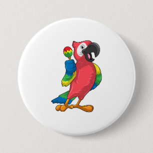 Parrot bij Muziek met Maracas Ronde Button 7,6 Cm