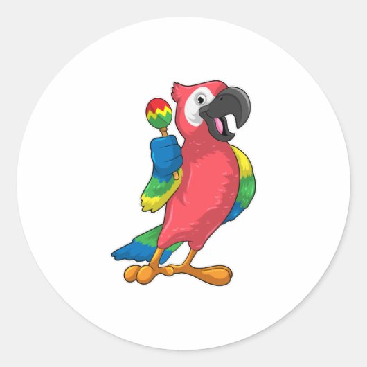 Parrot bij Muziek met Maracas Ronde Sticker (Voorkant)