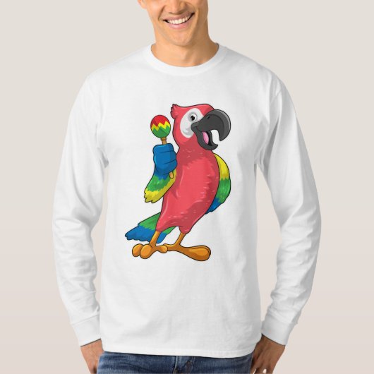 Parrot bij Muziek met Maracas T-shirt (Voorkant)