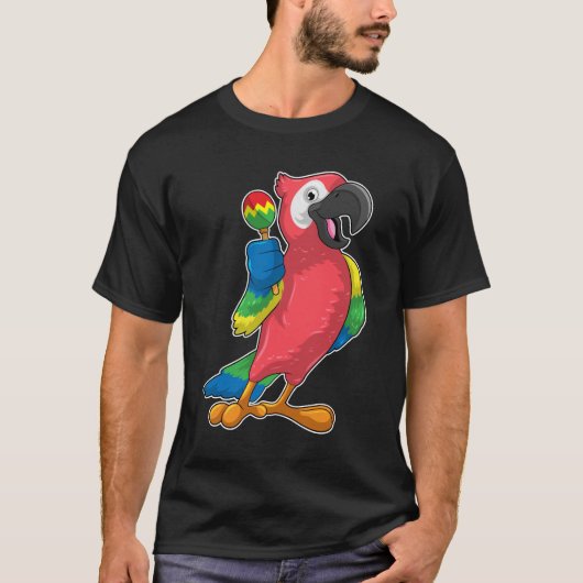 Parrot bij Muziek met Maracas T-shirt (Voorkant)