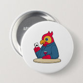 Parrot bij Poker met pokerkaarten Ronde Button 7,6 Cm (Voorkant /achterkant)