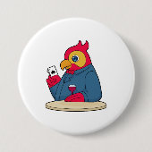 Parrot bij Poker met pokerkaarten Ronde Button 7,6 Cm (Voorkant)