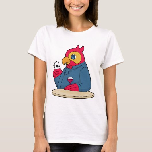 Parrot bij Poker met pokerkaarten T-shirt (Voorkant)