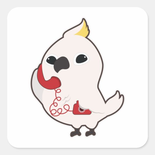Parrot bij Telefoon met telefoonontvanger Vierkante Sticker (Voorkant)