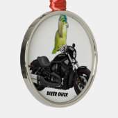 Parrot Biker Chick on Metalen Ornament (Rechts)