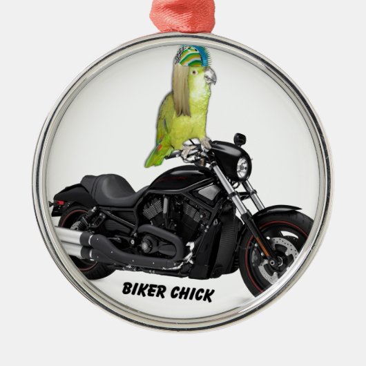 Parrot Biker Chick on Metalen Ornament (Voorkant)