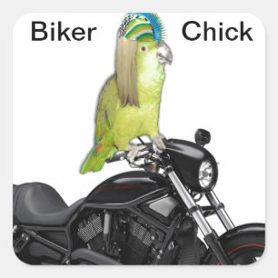 Parrot Biker Chick on Vierkante Sticker