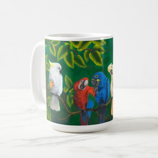 Parrot Bird Lovers Oerwoud Tropische Th-Gedekte XL Koffiemok (Voorkant links)