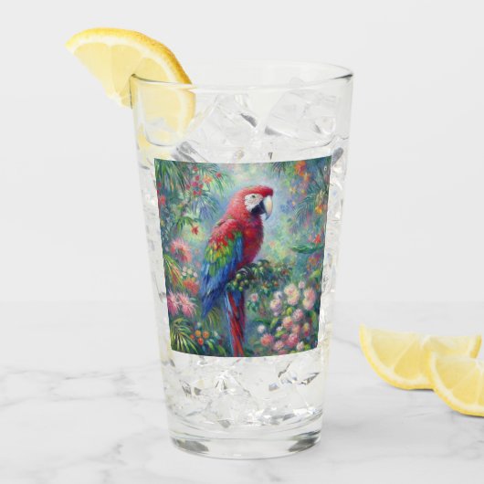 Parrot Bird Oerwoud Bloemen Rood Blauw Groen Bloem Glas (Voorkant ijs)