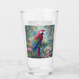 Parrot Bird Oerwoud Bloemen Rood Blauw Groen Bloem Glas