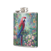 Parrot Bird Oerwoud Bloemen Rood Blauw Groen Bloem Heupfles (Links)