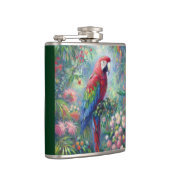 Parrot Bird Oerwoud Bloemen Rood Blauw Groen Bloem Heupfles (Rechts)