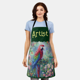 Parrot Bird Oerwoud Bloemen Rood Blauw Groen Bloem Schort