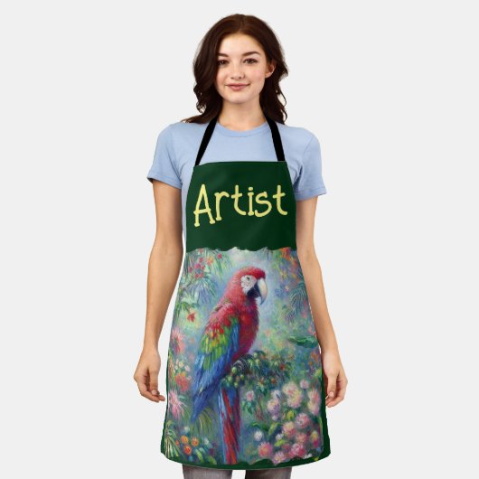 Parrot Bird Oerwoud Bloemen Rood Blauw Groen Bloem Schort (Gedragen)