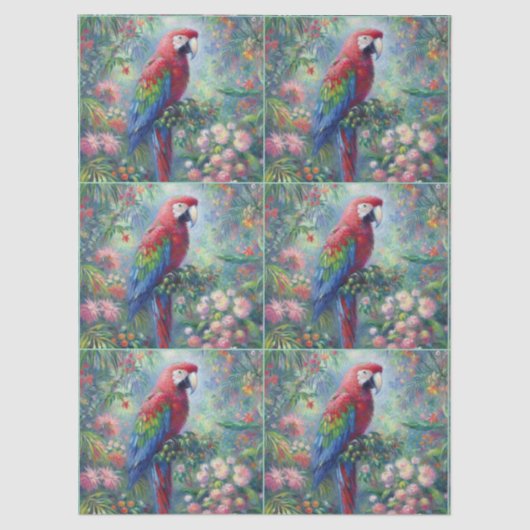 Parrot Bird Oerwoud Floral Impressionisme Decoupag Tissuepapier (Voorkant)