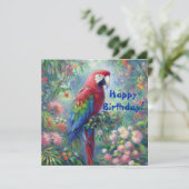 Parrot Bird Oerwoud Floral Verjaardag Kaart (Staand voorkant)