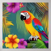 Parrot Bird Tropical Floral palms blauw paars rood Poster (Voorkant)