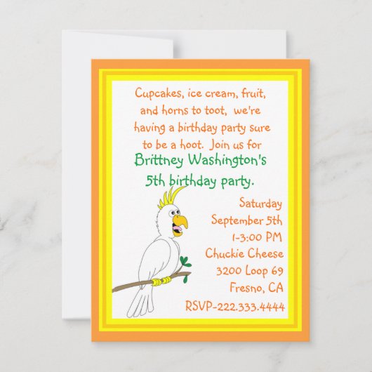 Parrot Birthday Invitation Kaart (Voorkant)