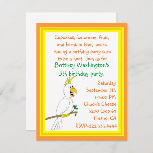 Parrot Birthday Invitation Kaart (Voorkant / Achterkant)