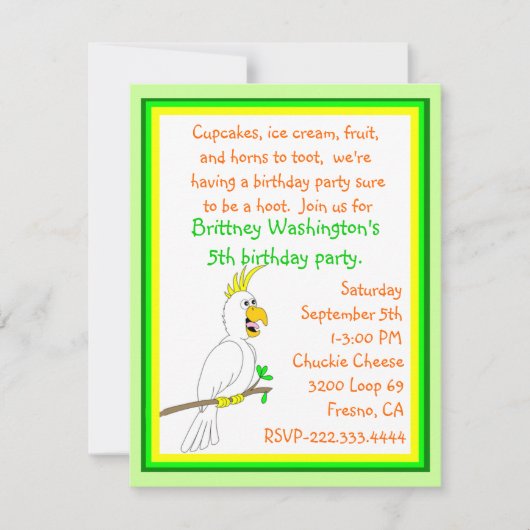 Parrot Birthday Invitation Kaart (Voorkant)