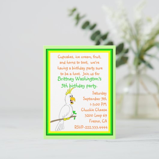 Parrot Birthday Invitation Kaart (Staand voorkant)