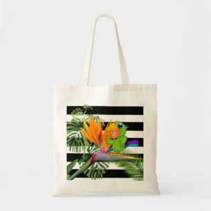 Parrot, bloemkool, palmbladeren, strepen tote bag