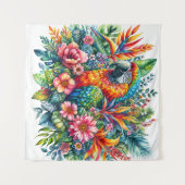 Parrot Botanische Waterverf Kunst Wandkleed (Voorkant (horizontaal))