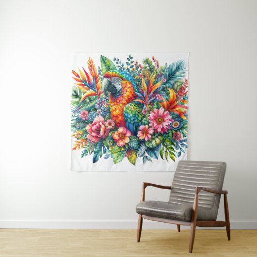 Parrot Botanische Waterverf Kunst Wandkleed (In situ)