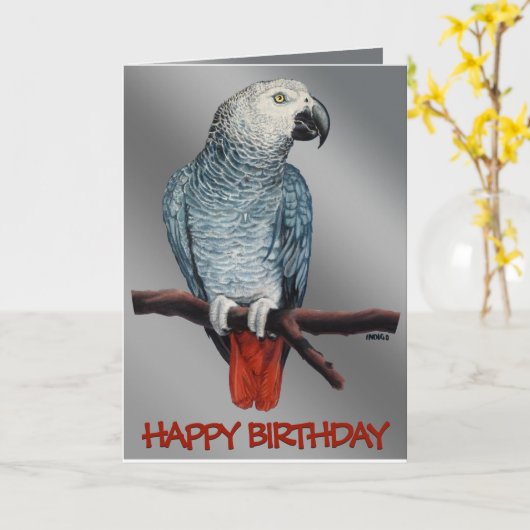 Parrot Card Personaliseert Afrikaanse grijze Wensk Kaart (Gele Bloem)