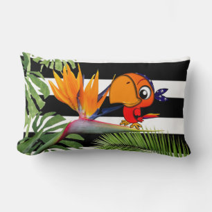 Parrot, Caudata, Palm Leaf, Black White Stripes Kussen