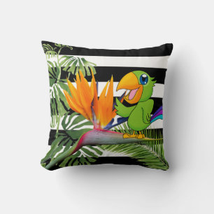 Parrot, Caudata, Palm Leaf, Stripes Kussen