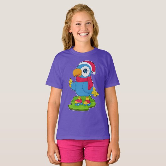 Parrot Christmas Roller schaatsen T-shirt (Voorkant volledig)