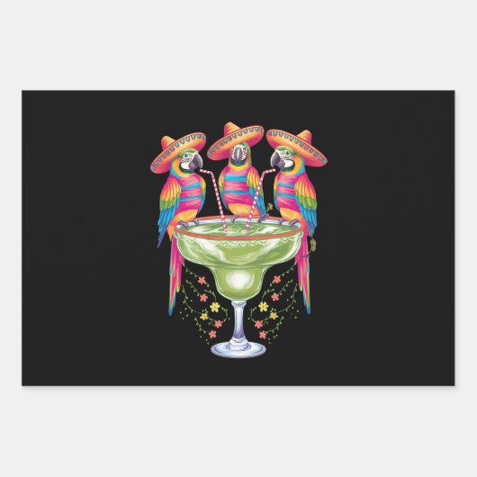 Parrot Cinco De Mayo Grappig Drink Mexicaanse Fies Inpakpapier Vel (Voorkant)