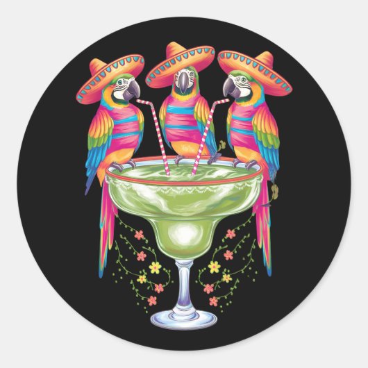 Parrot Cinco De Mayo Grappig Drink Mexicaanse Fies Ronde Sticker (Voorkant)